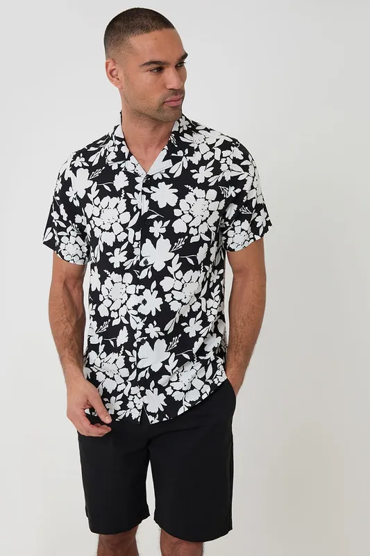 Abstract Floral Print Short Sleeve Shirt - Threadbare
