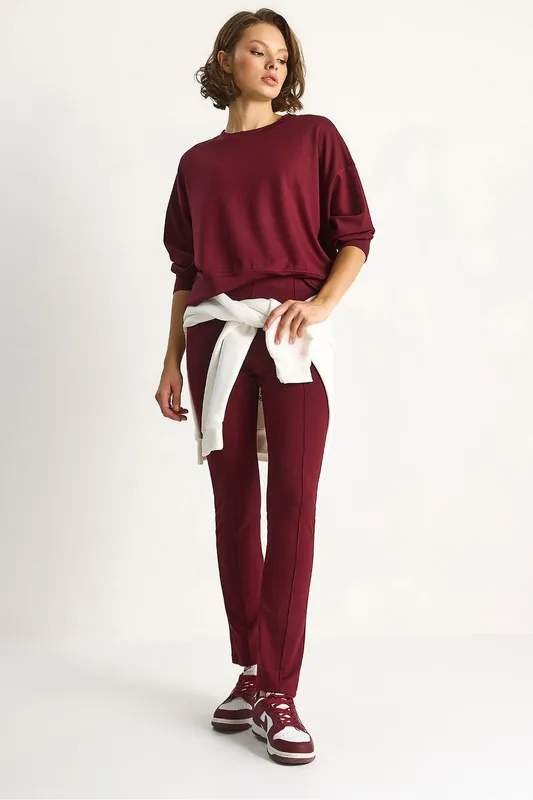 Fitted Long Sleeve Crew Neck Two-Piece Set