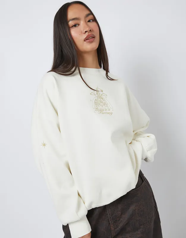 Disney Living in A Fantasy Gold Embroidered Sweatshirt - SKINNYDIP