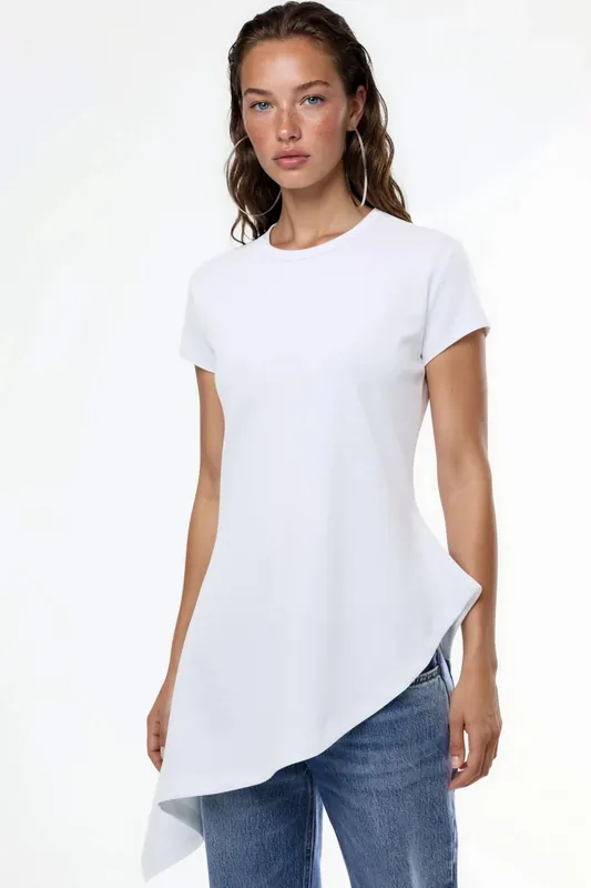 Long Cotton-Blend Crew Neck T-Shirt