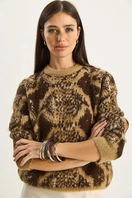 Oversized Leopard Print Knit Sweater - Bianco Lucci