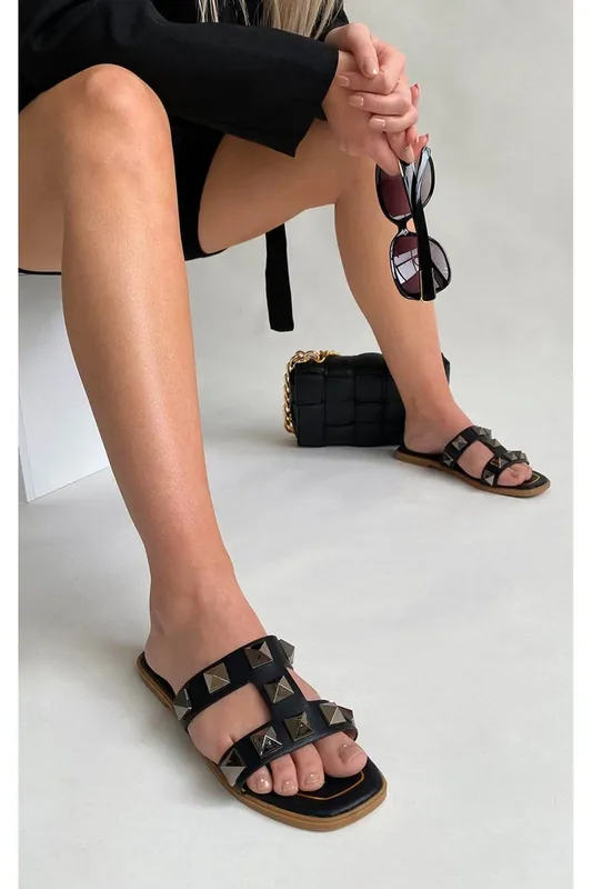 Audrey Studded Slip On Sandals - IKRUSH