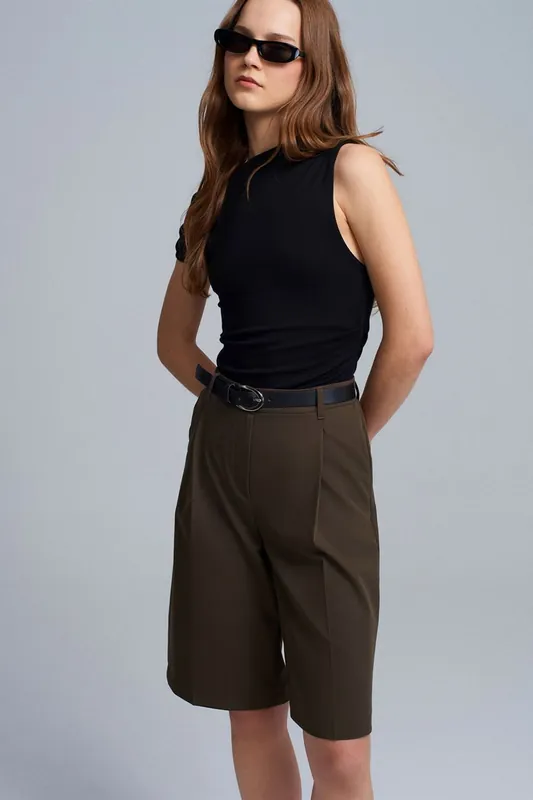 High-Waist Wide-Leg Tailored Shorts