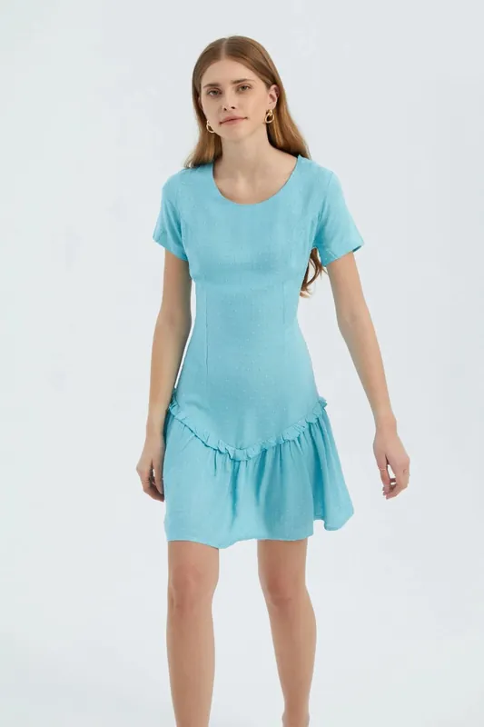 Round Neck Ruffle Short Sleeve Mini Dress - Hiccup