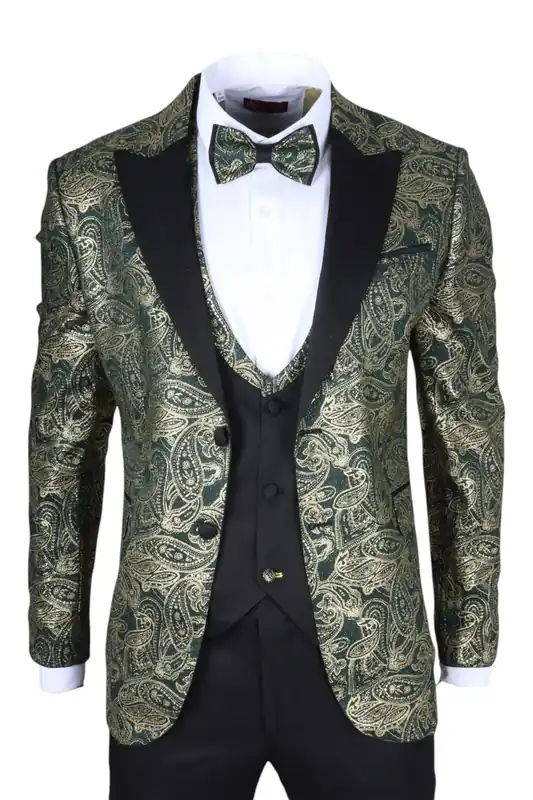 Men's 4 Piece Paisley Wedding Suit Tailor Fit - Infinity Leather