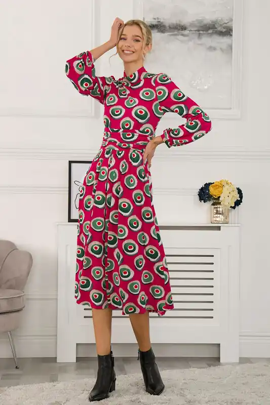 Printed Turtleneck Midi Dress - Jolie Moi