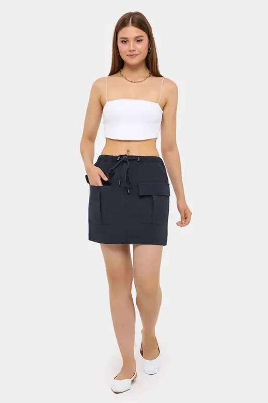 Cotton Low-Rise Cargo Skirt