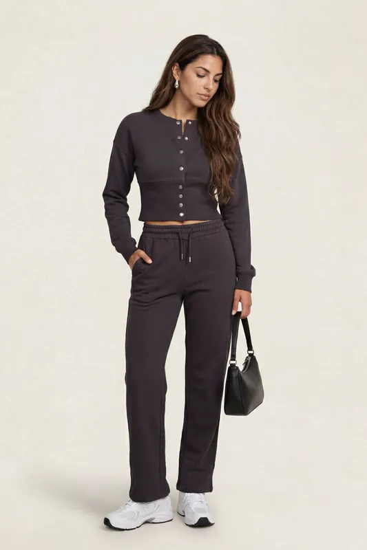 Corset Top And Wide Leg Set Charcoal - Urban Bliss