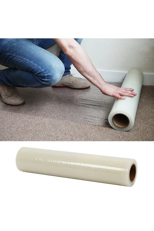 25M x 60Cm Temporary Clear Self Adhesive Protective Film Roll - Living and Home