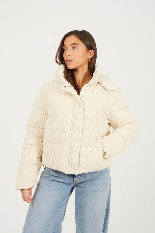Jumbo Cord Hooded Puffer Jacket - Brave Soul