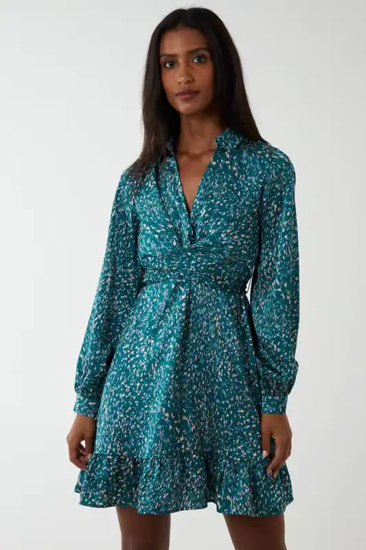 Wrap Bust Mini Shirt Dress - Blue Vanilla