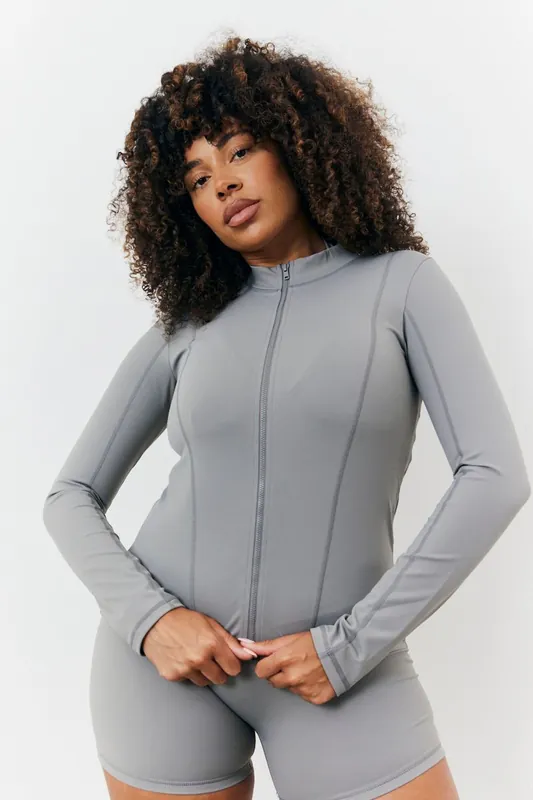 Grey Soft Touch Seam Detail Zip Through Jacket - In The Style