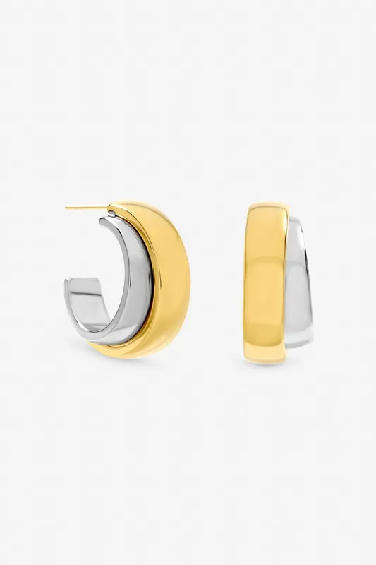Two Tone Waterproof Double Row Hoop Earrings - Jon Richard