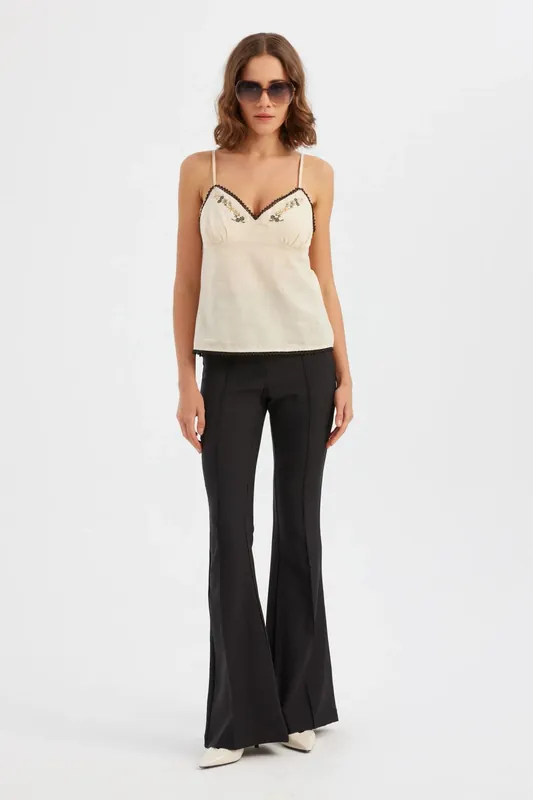 Embroidered V-Neck Sleeveless Cotton Top