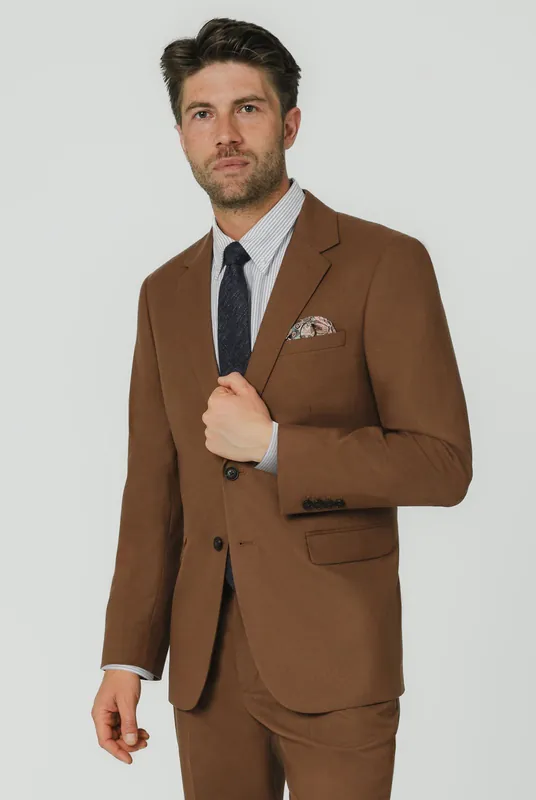 Mid Brown Twill Suit Jacket - Dobell
