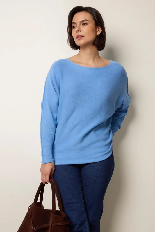 Blue Round Neck Jumper - Blue Vanilla
