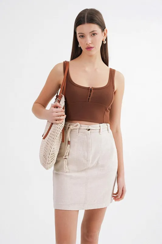 High-Waisted Mini Skirt with Accessory Detail
