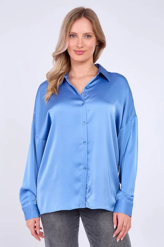 Blue Brushed Satin Oversized Shirt - Love Sunshine