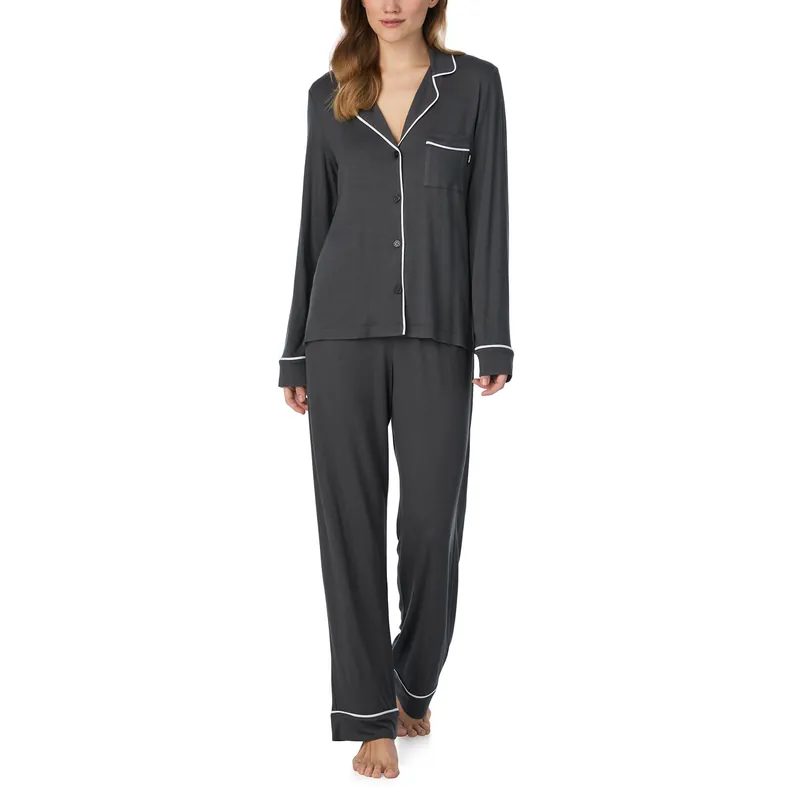 Next Gen Classics Long Sleeve Notch Top and Pant Sleep Set in Charcoal - DKNY