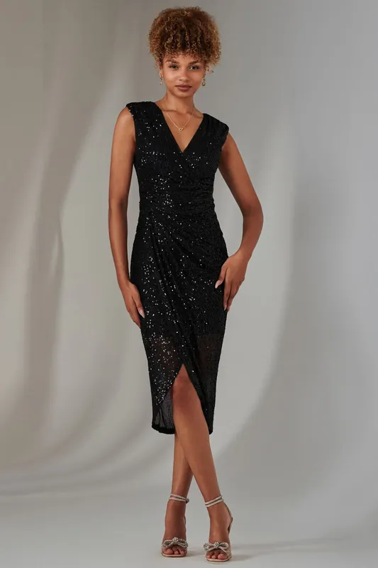 Aisla Ruched Sequin Bodycon Dress - Jolie Moi