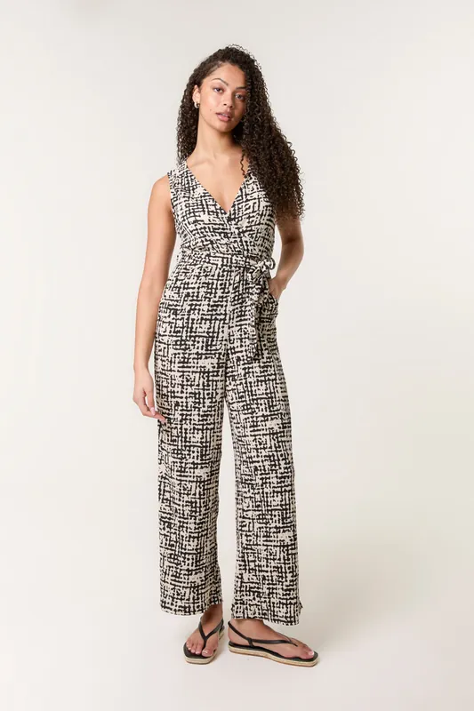 Multi Sleeveless Belted Jumpsuit - Blue Vanilla