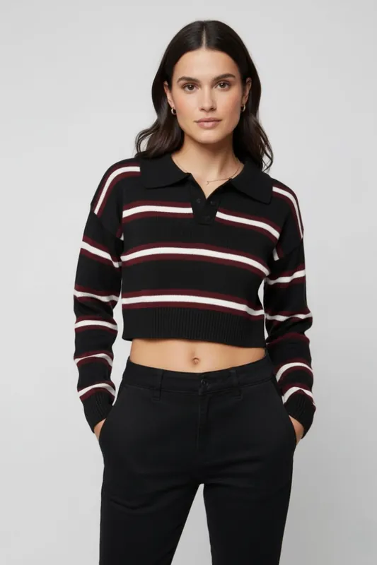Knitted Rugby Stripe - Cropped - Jumper