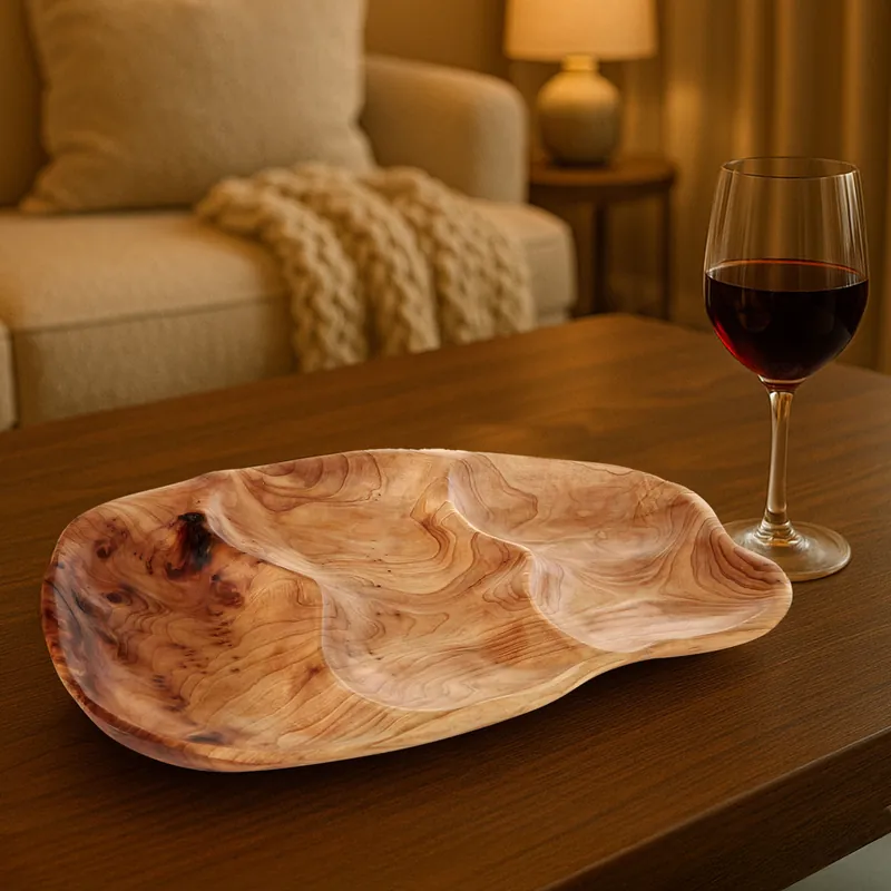 Natural Cedarwood Kora 3 Compartments Serving Tray - Orsina
