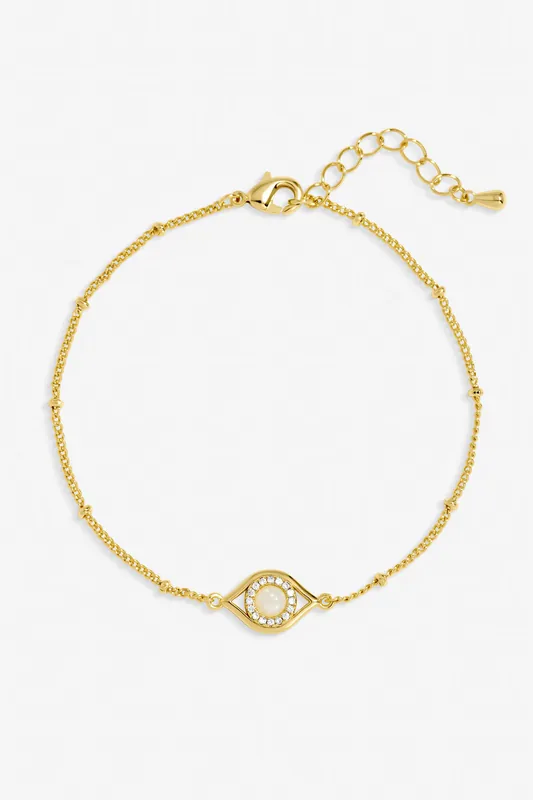 Gold Plated and Mother of Pearl Evil Eye Bracelet - Jon Richard