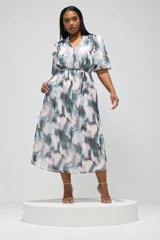 Abstract Puff Sleeve Shirt Dress - Yours