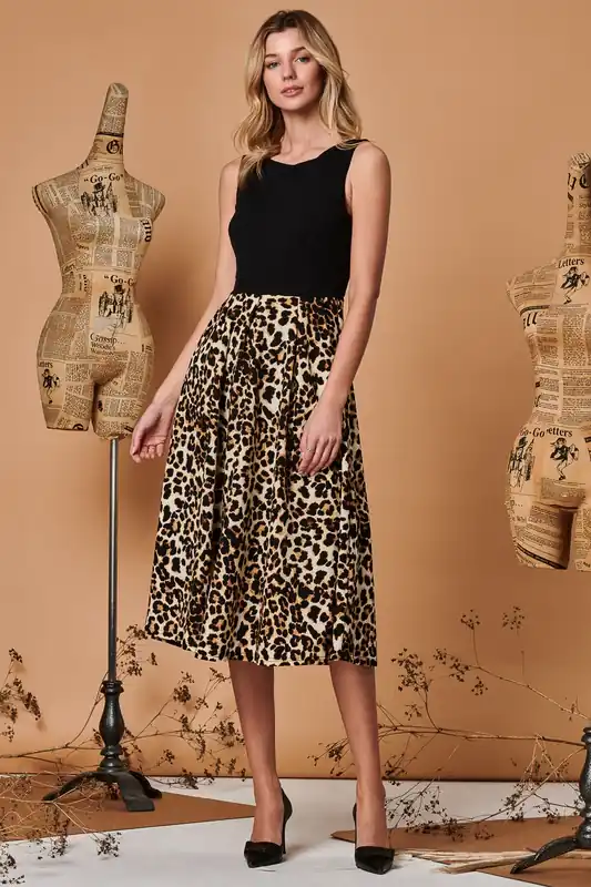 Two Tone Contrast Print Midi Dress - Jolie Moi