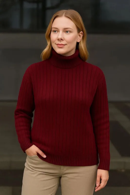 Thick Ribbed Turtleneck Knit Sweater - Janes
