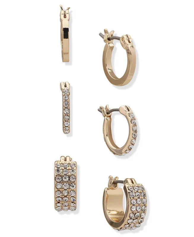 Gold Trio Hoop Earrings With Crystal Details - Gold and Crystal