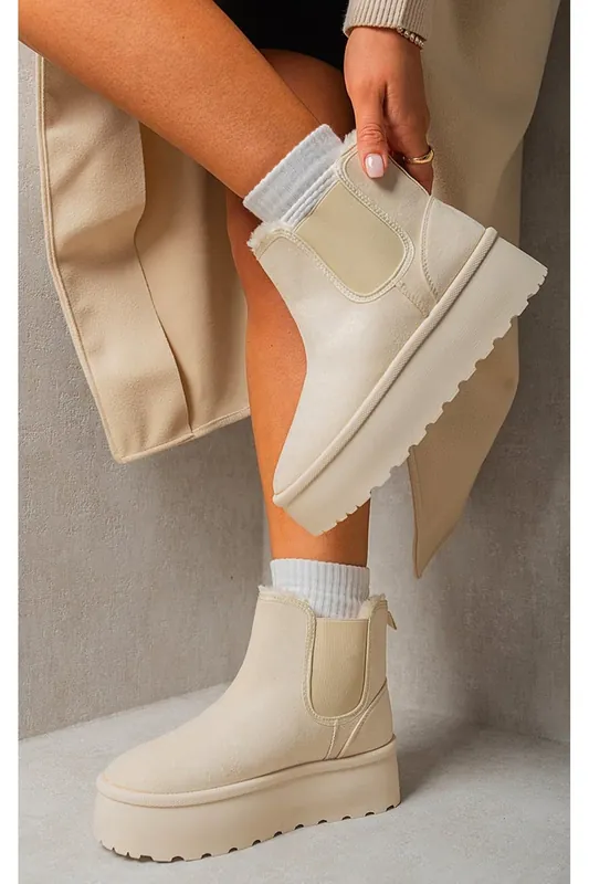 Edith Fluffy Platform Sole Chelsea Faux Fur Lined Ankle Boots - IKRUSH