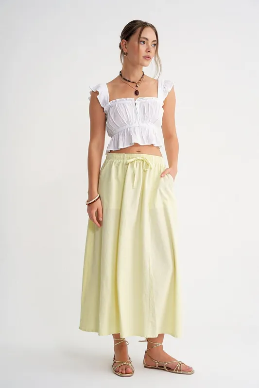 High-Waisted Poplin Skirt with Drawstring Detail
