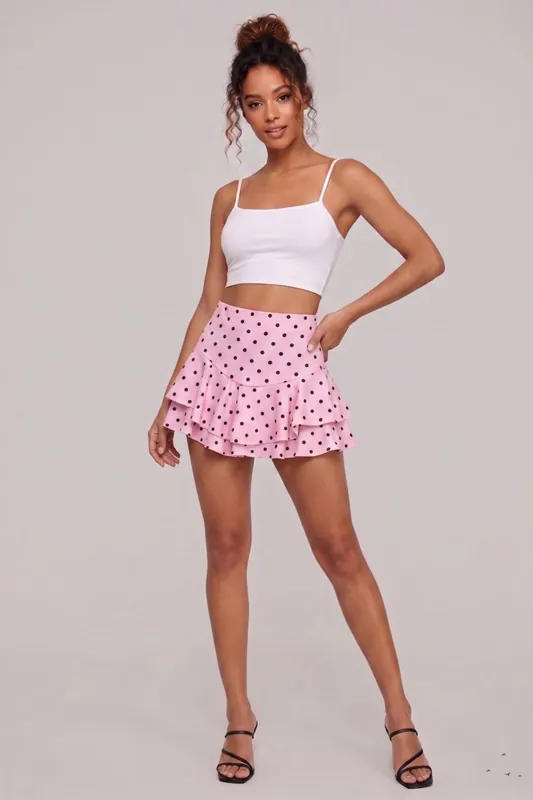 Polka Dot Frill Detail Mini Skort - STYLEWISE