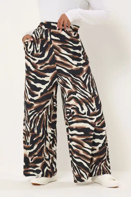 Animal Print Wide Leg Trousers - Yours