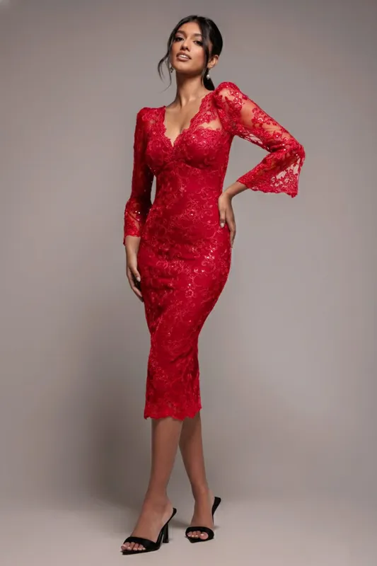 Sequin Scallop Lace Midi Dress - Goddiva