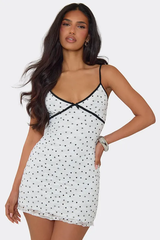 Strappy Polka Dot Lace Mini Dress - EGO