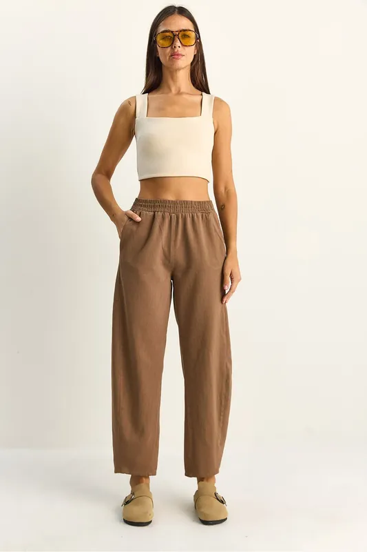 Elastic Waist Straight Leg Pants with Pockets - Bianco Lucci
