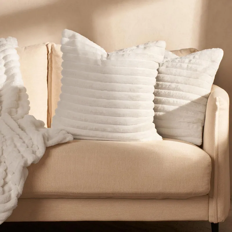 2 x Faux Fur Thick Rib Cushion Covers - OHS