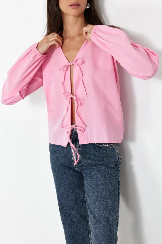 Front Tie Detailed Woven Shirt - WOVCOR