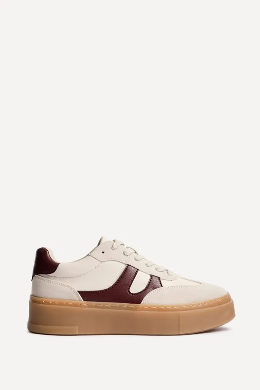 Kaia Nude and Burgundy Faux Leather Trainers - Linzi