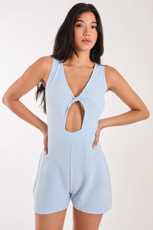 Linen Style Twist Front Playsuit - Pink Vanilla