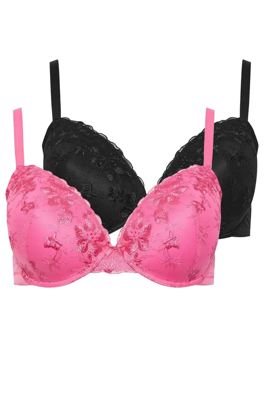 2 Pack Lace Embroidered Padded Bras - Yours