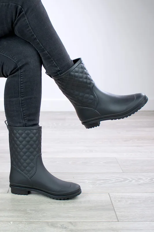 Wellies Quilted Wellingtons Calf Boots - AJVANI