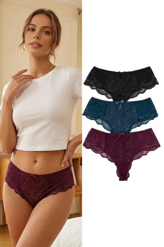 3 Pack Lace Trim Knitted Briefs with Bow Detail - WOVCOR