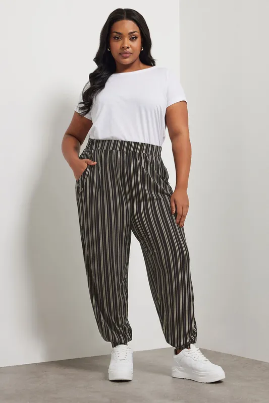 Striped Jersey Cuffed Trousers - Yours