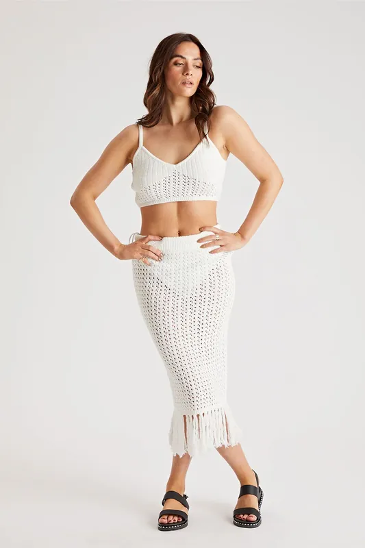 Tassel Open Stitch Top & Midi Skirt - Urban Bliss