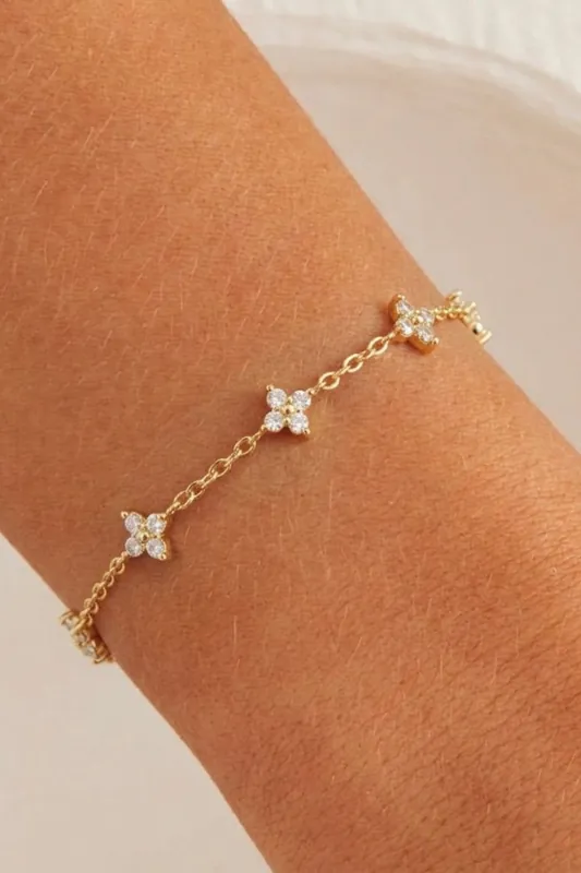 Gold Plated Diamond Clover Bracelet - Serla