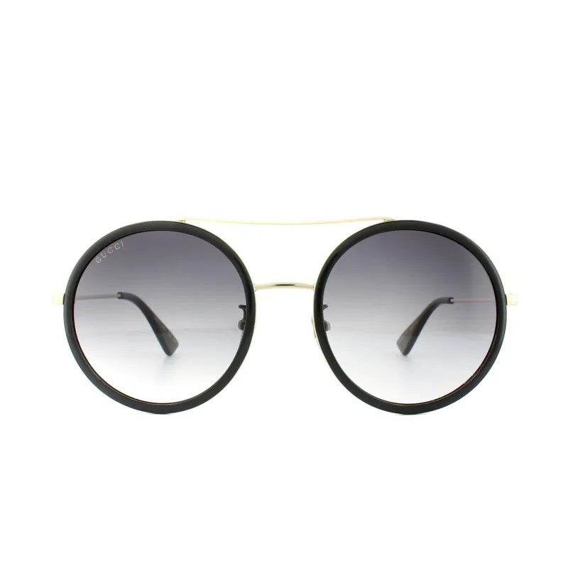 Round Black Gold Grey Gradient Sunglasses - Gucci